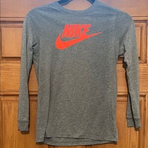 Nike Gray Long Sleeve Tee with Bright Orange Logo